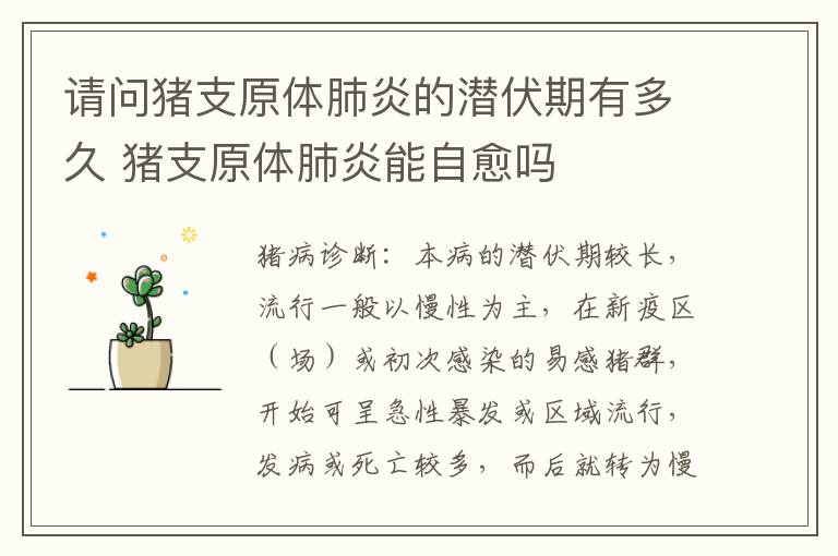 请问猪支原体肺炎的潜伏期有多久 猪支原体肺炎能自愈吗
