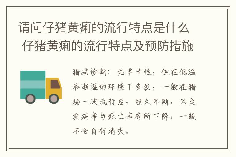 请问仔猪黄痢的流行特点是什么 仔猪黄痢的流行特点及预防措施