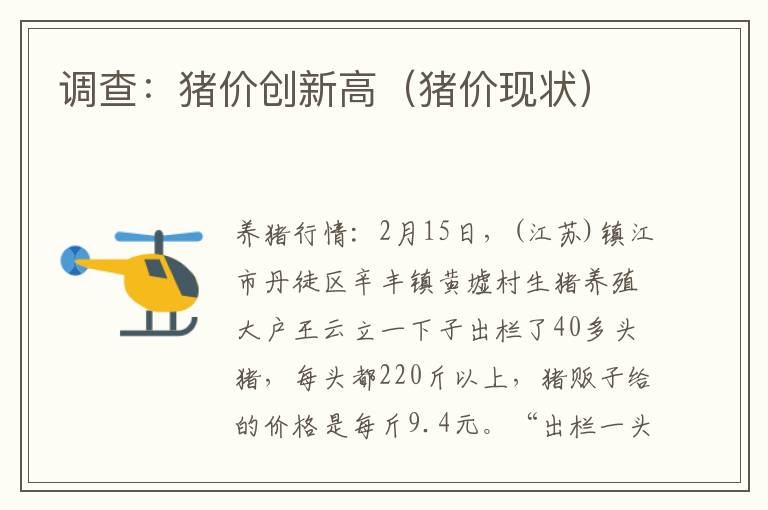 调查：猪价创新高（猪价现状）