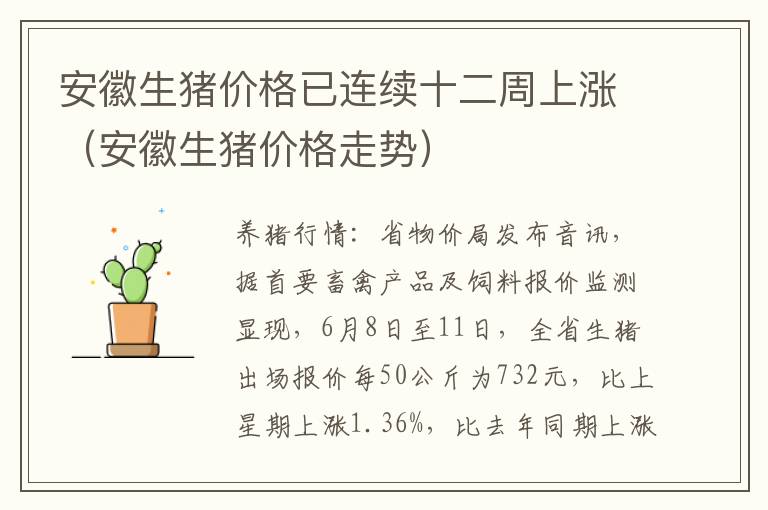 安徽生猪价格已连续十二周上涨（安徽生猪价格走势）