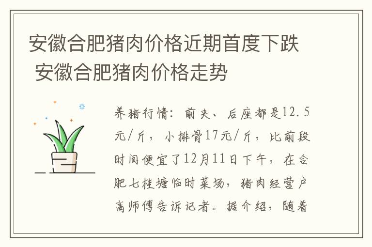 安徽合肥猪肉价格近期首度下跌 安徽合肥猪肉价格走势