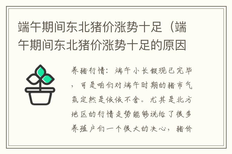 端午期间东北猪价涨势十足（端午期间东北猪价涨势十足的原因）