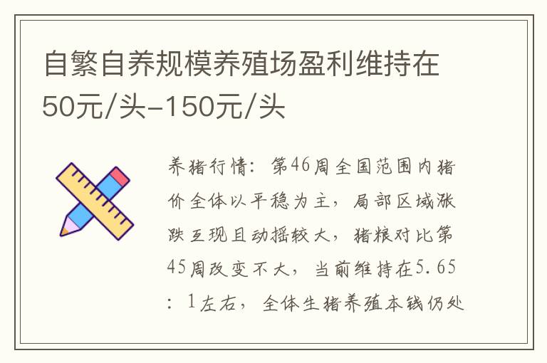 自繁自养规模养殖场盈利维持在50元/头-150元/头