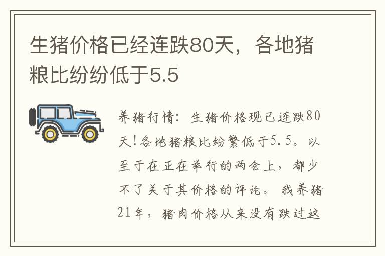 生猪价格已经连跌80天，各地猪粮比纷纷低于5.5
