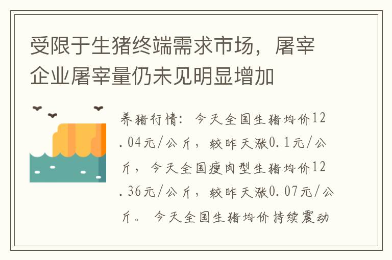 受限于生猪终端需求市场，屠宰企业屠宰量仍未见明显增加