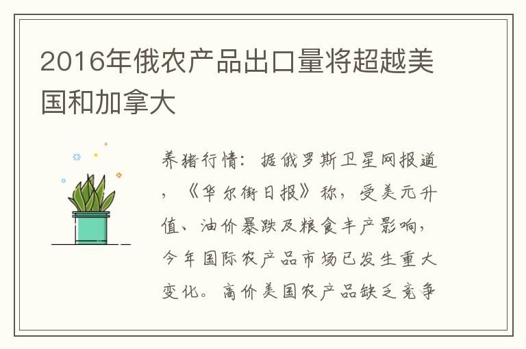 2016年俄农产品出口量将超越美国和加拿大