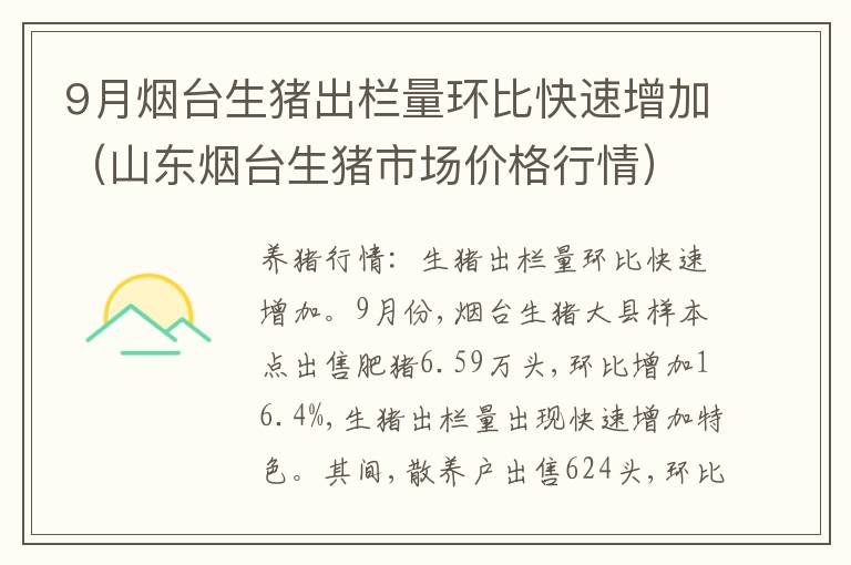9月烟台生猪出栏量环比快速增加（山东烟台生猪市场价格行情）