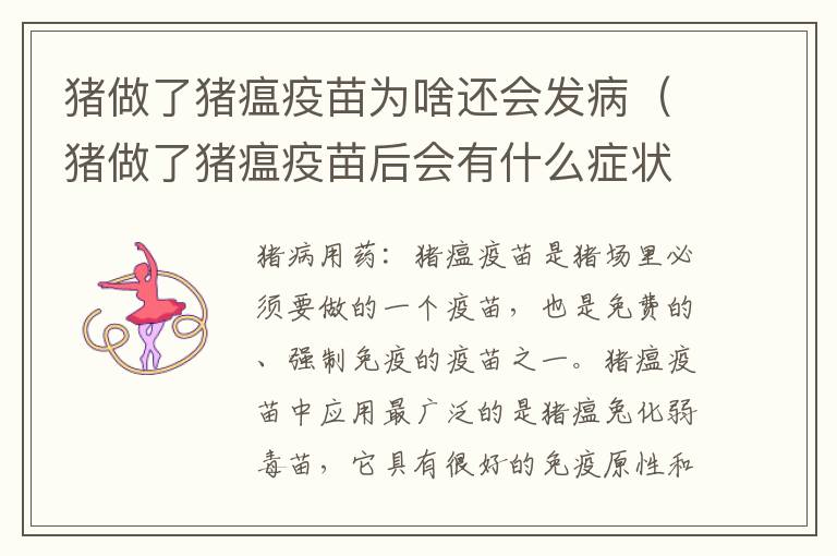 猪做了猪瘟疫苗为啥还会发病（猪做了猪瘟疫苗后会有什么症状）