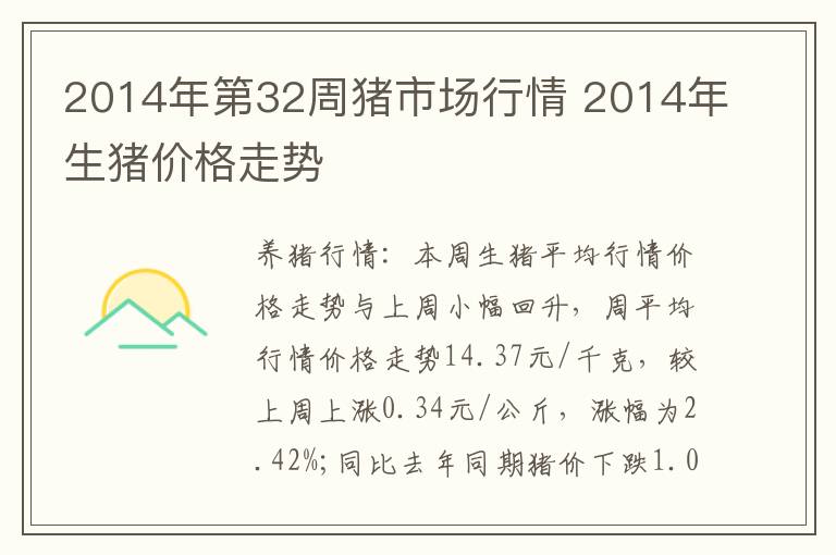 2014年第32周猪市场行情 2014年生猪价格走势