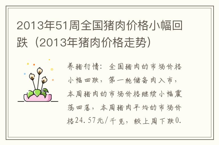 2013年51周全国猪肉价格小幅回跌（2013年猪肉价格走势）