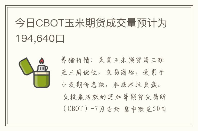 今日CBOT玉米期货成交量预计为194,640口