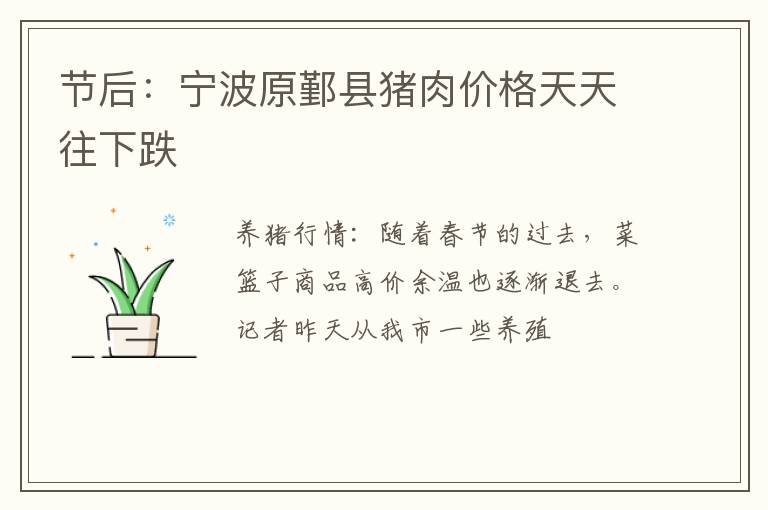 节后：宁波原鄞县猪肉价格天天往下跌