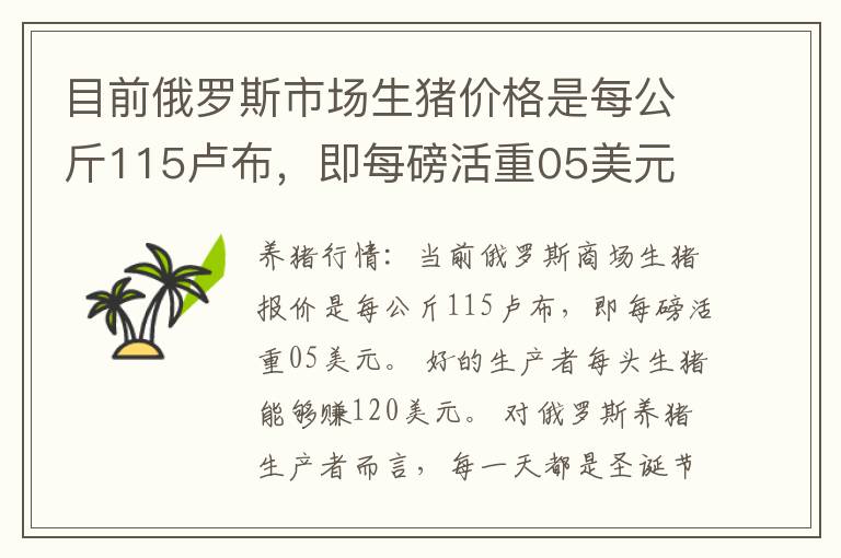 目前俄罗斯市场生猪价格是每公斤115卢布，即每磅活重05美元