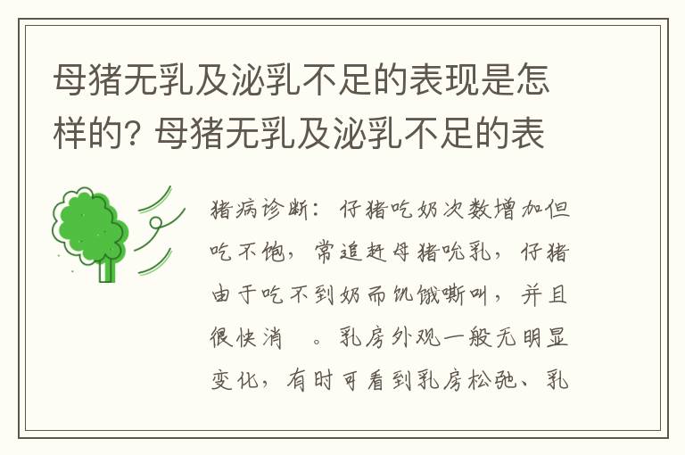 母猪无乳及泌乳不足的表现是怎样的? 母猪无乳及泌乳不足的表现是怎样的症状