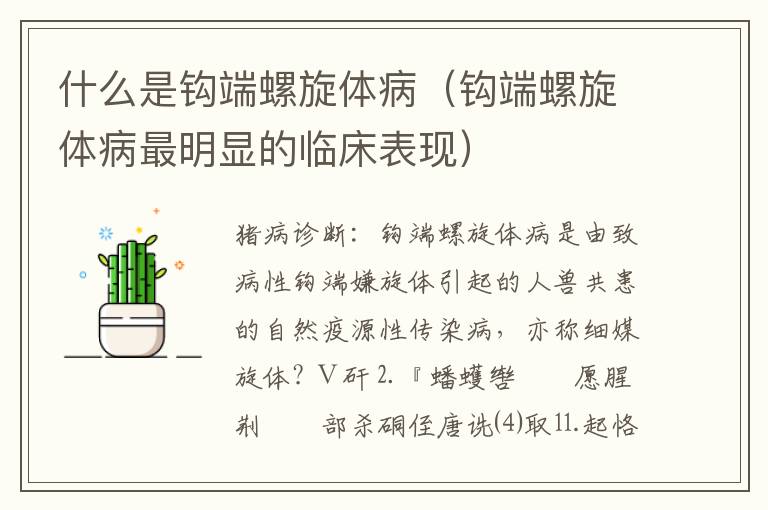 什么是钩端螺旋体病（钩端螺旋体病最明显的临床表现）