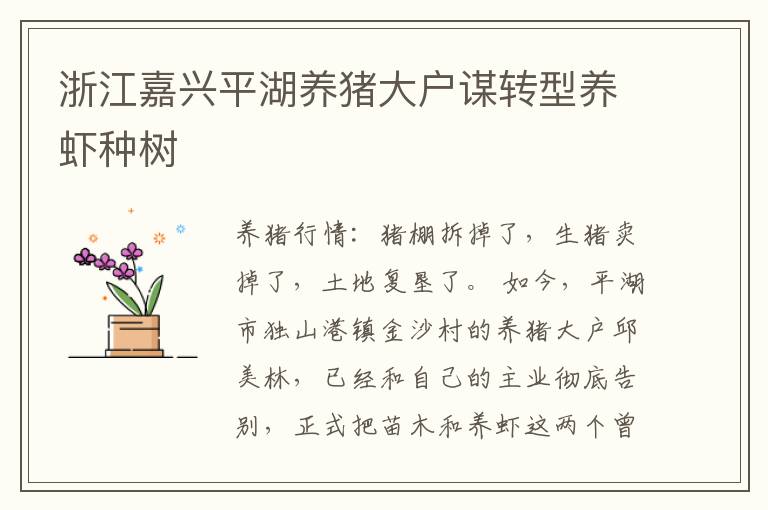 浙江嘉兴平湖养猪大户谋转型养虾种树