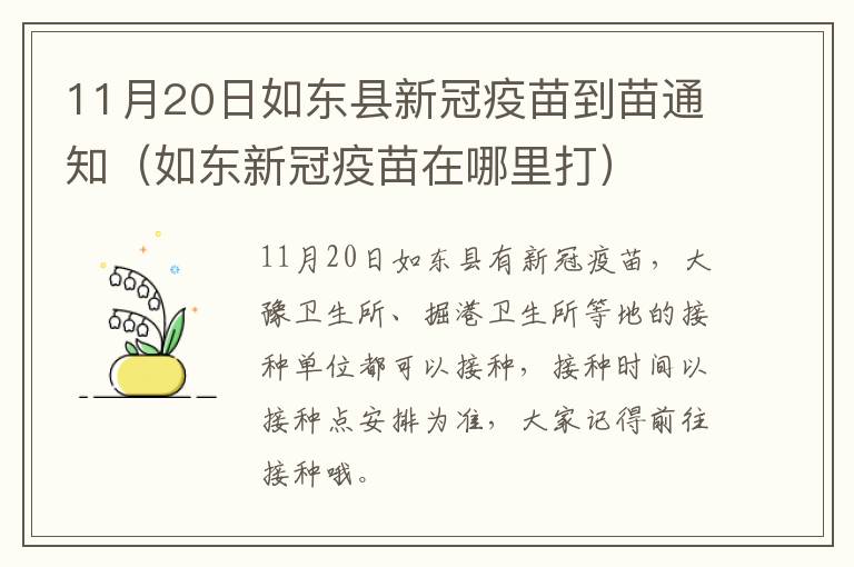 11月20日如东县新冠疫苗到苗通知（如东新冠疫苗在哪里打）