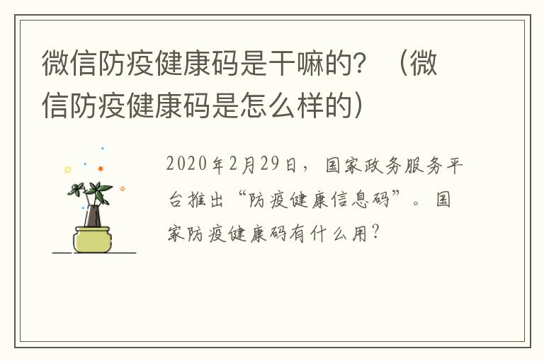 微信防疫健康码是干嘛的？（微信防疫健康码是怎么样的）