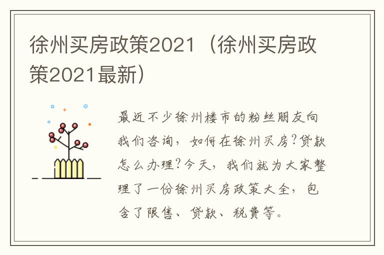 徐州买房政策2021（徐州买房政策2021最新）