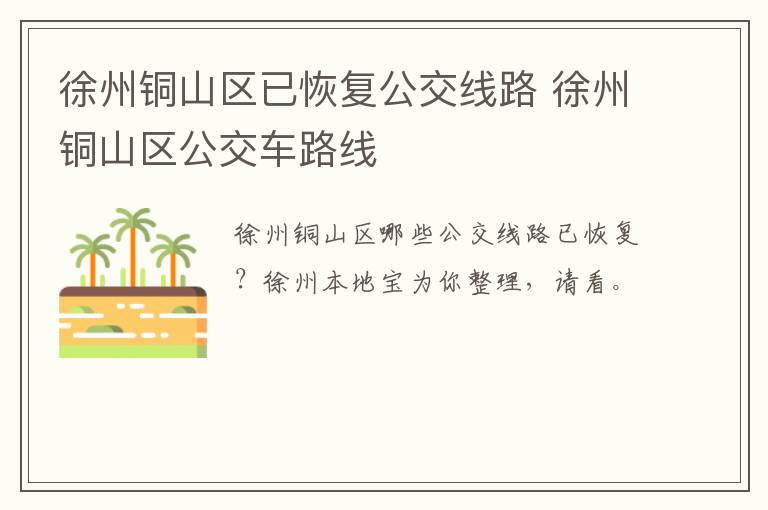 徐州铜山区已恢复公交线路 徐州铜山区公交车路线