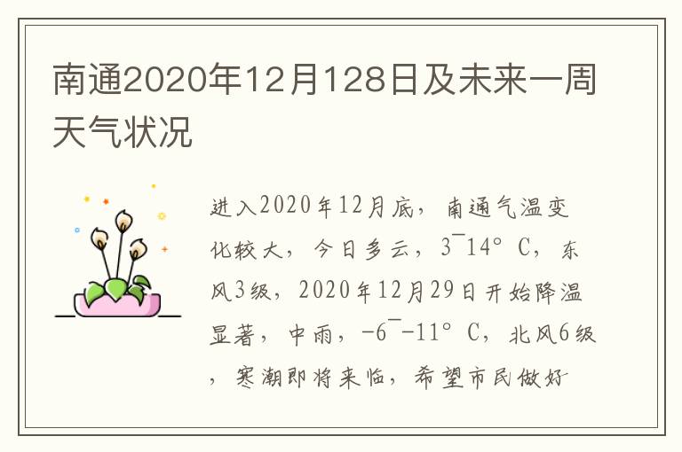 南通2020年12月128日及未来一周天气状况