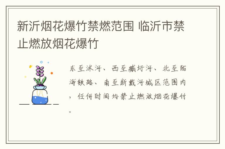 新沂烟花爆竹禁燃范围 临沂市禁止燃放烟花爆竹
