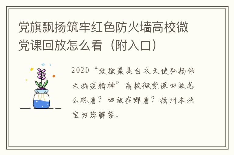 党旗飘扬筑牢红色防火墙高校微党课回放怎么看（附入口）