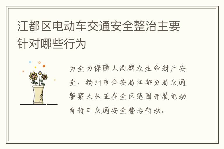 江都区电动车交通安全整治主要针对哪些行为