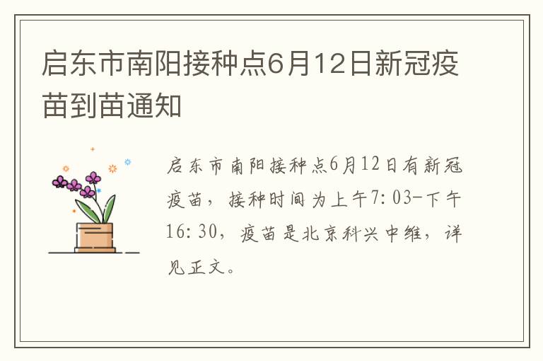 启东市南阳接种点6月12日新冠疫苗到苗通知