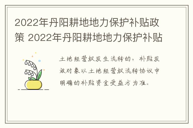 2022年丹阳耕地地力保护补贴政策 2022年丹阳耕地地力保护补贴政策文件
