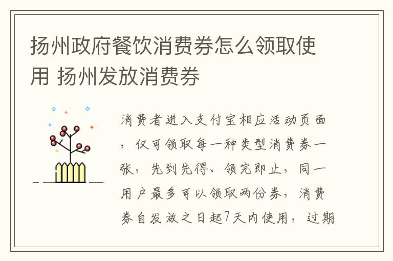 扬州政府餐饮消费券怎么领取使用 扬州发放消费券
