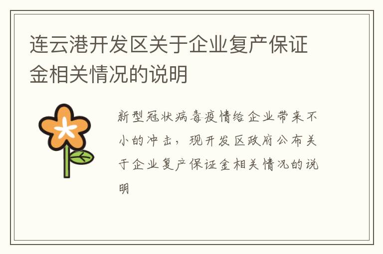连云港开发区关于企业复产保证金相关情况的说明