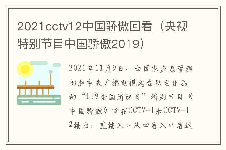2021cctv12中国骄傲回看（央视特别节目中国骄傲2019）