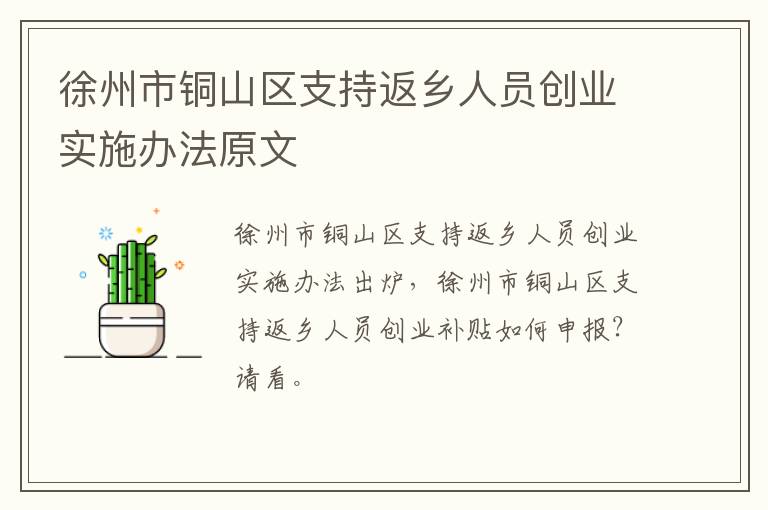 徐州市铜山区支持返乡人员创业实施办法原文