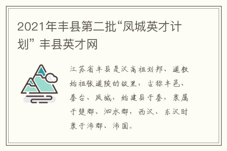 2021年丰县第二批“凤城英才计划” 丰县英才网