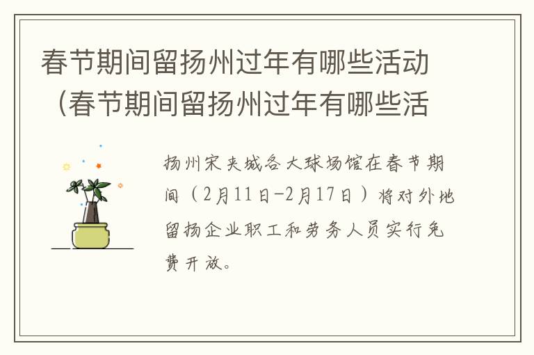 春节期间留扬州过年有哪些活动（春节期间留扬州过年有哪些活动呢）