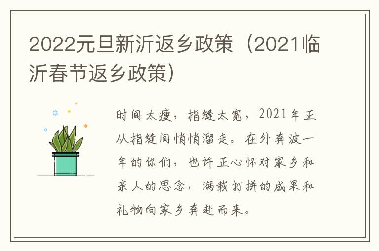 2022元旦新沂返乡政策（2021临沂春节返乡政策）