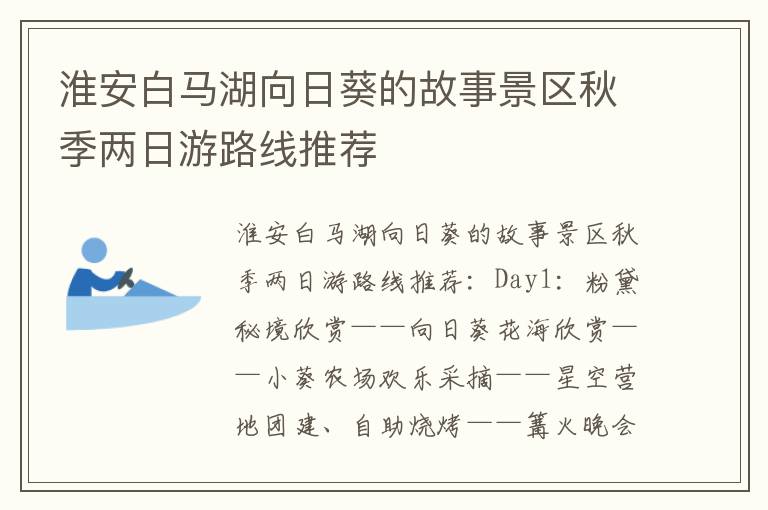 淮安白马湖向日葵的故事景区秋季两日游路线推荐