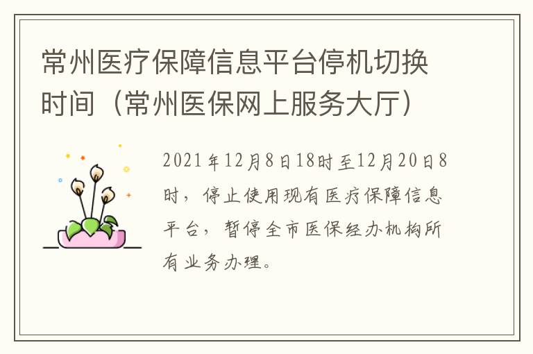 常州医疗保障信息平台停机切换时间（常州医保网上服务大厅）