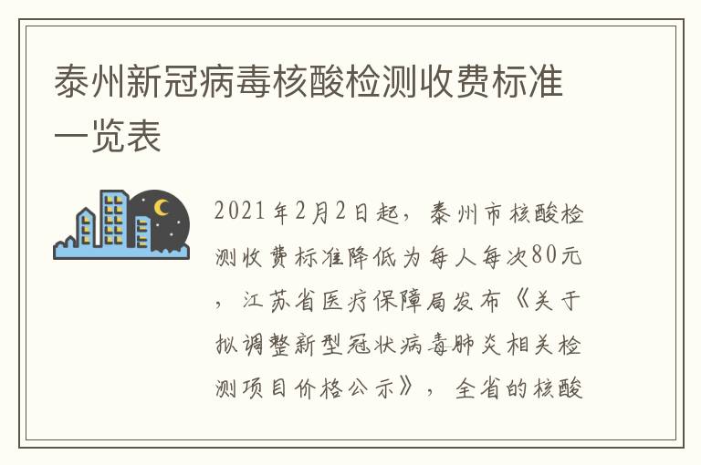 泰州新冠病毒核酸检测收费标准一览表