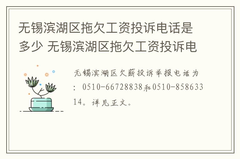 无锡滨湖区拖欠工资投诉电话是多少 无锡滨湖区拖欠工资投诉电话是多少号