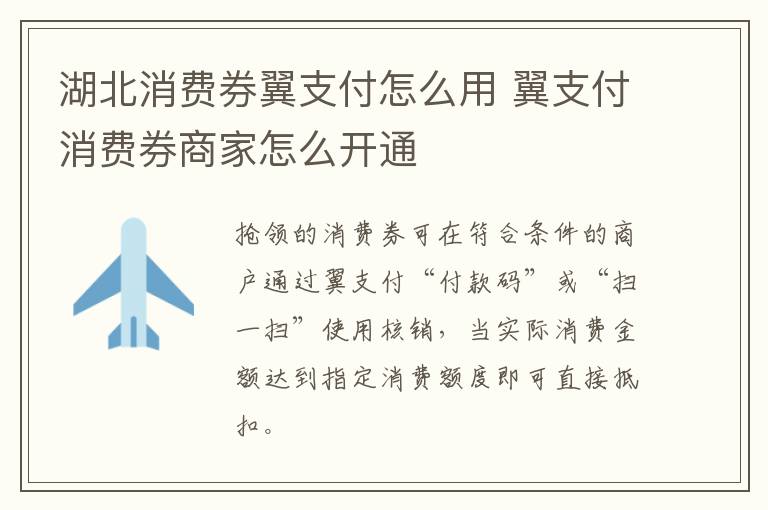 湖北消费券翼支付怎么用 翼支付消费券商家怎么开通