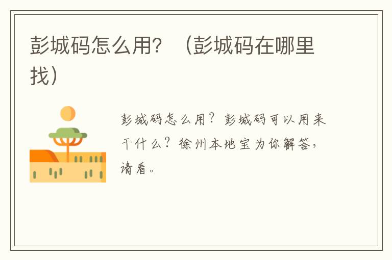 彭城码怎么用？（彭城码在哪里找）