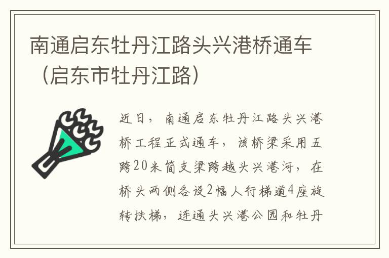 南通启东牡丹江路头兴港桥通车（启东市牡丹江路）