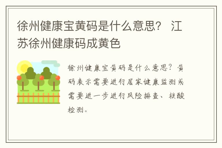 徐州健康宝黄码是什么意思？ 江苏徐州健康码成黄色
