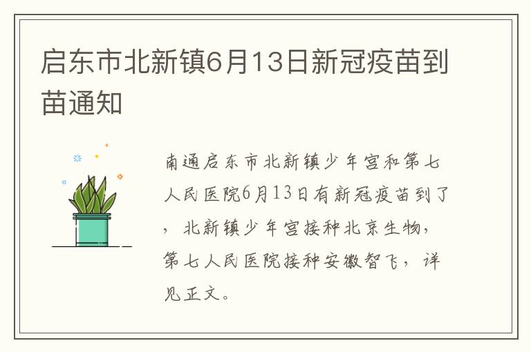 启东市北新镇6月13日新冠疫苗到苗通知