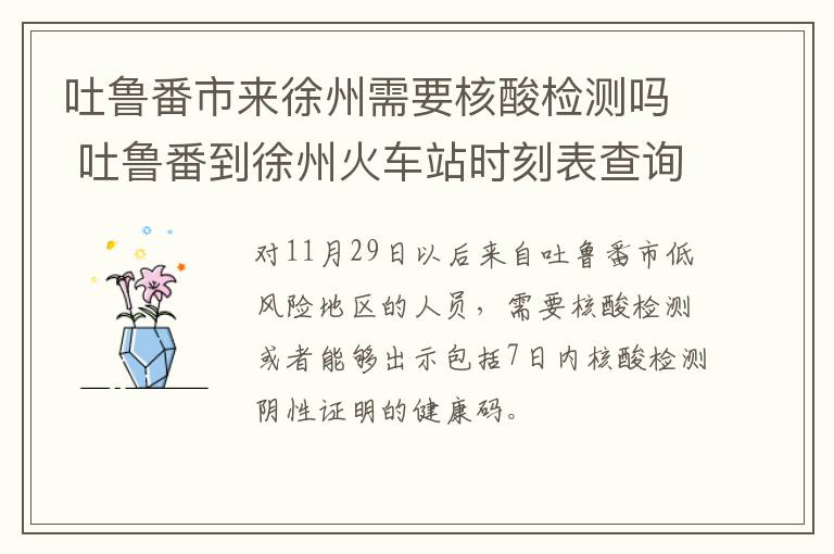 吐鲁番市来徐州需要核酸检测吗 吐鲁番到徐州火车站时刻表查询