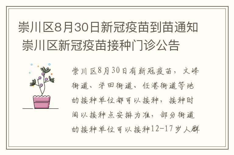 崇川区8月30日新冠疫苗到苗通知 崇川区新冠疫苗接种门诊公告