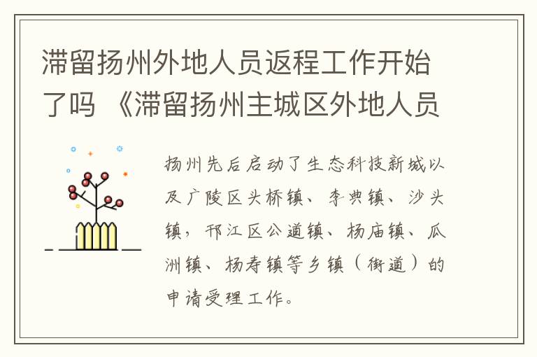滞留扬州外地人员返程工作开始了吗 《滞留扬州主城区外地人员返程申请单(自驾驾乘人员》