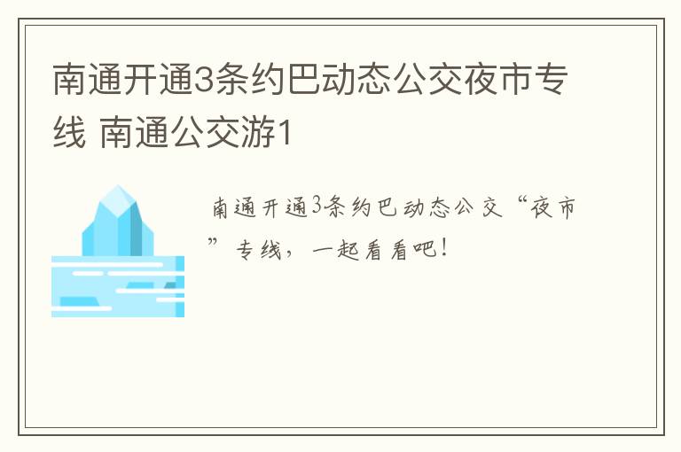南通开通3条约巴动态公交夜市专线 南通公交游1